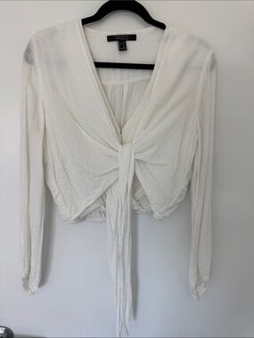 Forever 21 White Tie-Front V-Neck Blouse